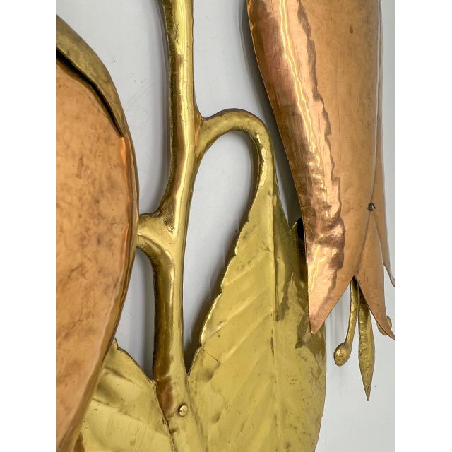 Vintage Brass and Copper Wall Sculpture Flowers in Vase, 1970s For Sale - Image 15 of 18
