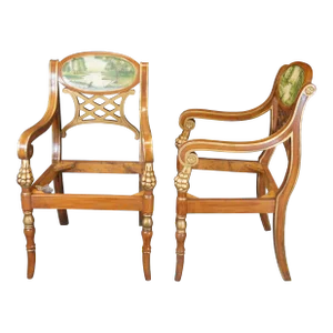 Mid 20th Century Vintage Italian Regency Hand Painted Scrolled Reticulated Armchair Frames - Set of 2