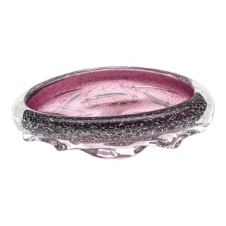 Vintage Murano Seguso Purple Pulegoso Oval Bowl With Bubbles and Clear Appendages For Sale
