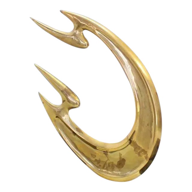 Vintage Mid-Century Modern Abstract Brass Sculpture and White Marble Flying Fire For Sale