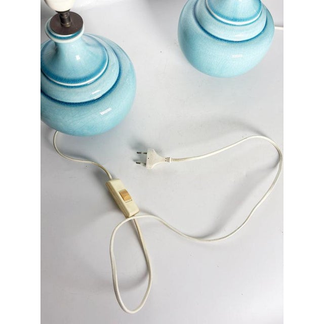Blue Vintage Blue Ceramic Table Lamps, France, 1970s, Set of 2 For Sale - Image 8 of 13