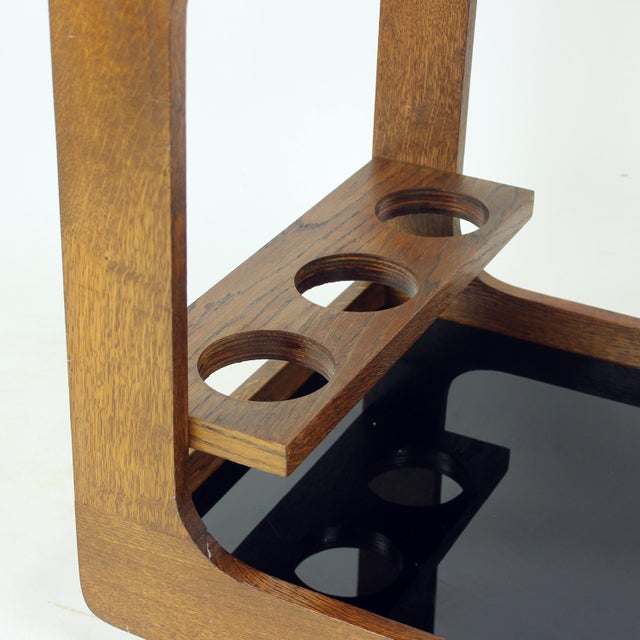 Mid-Century Modern Wooden Bar Cart with Black Opaline Glass Tops, 1960s For Sale - Image 6 of 10