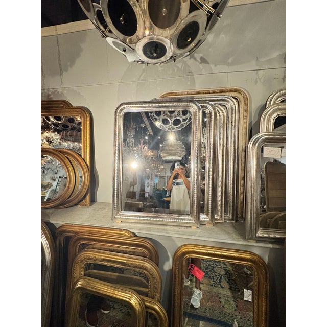 Wood Pair of French Silver Louis Philippe Geometric Pattern Mirrors For Sale - Image 7 of 8