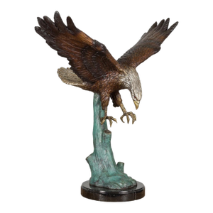 Life-Size Bronze Sculpture of a Diving Eagle on Black Marble Base