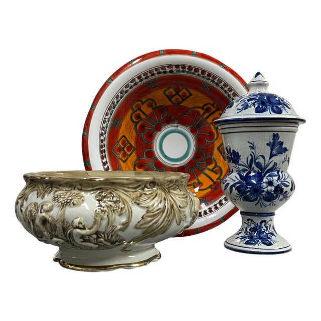 Mediterranean Bowls and Jar from Capodimonte, Italy, 1950s, Set of 3 For Sale