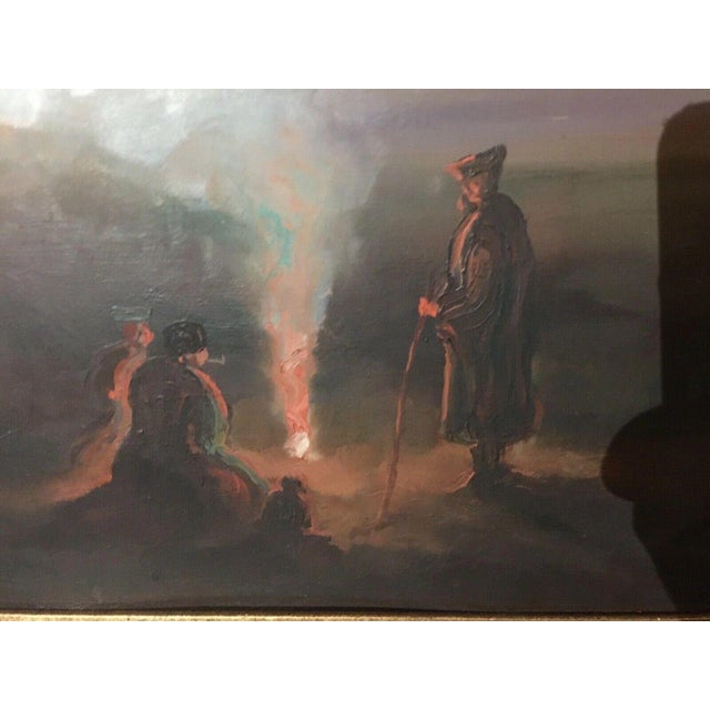 Unknown Evening in the Puszta Campfire Horses Mood Picture, 1890s, Oil Painting on Board For Sale - Image 13 of 13