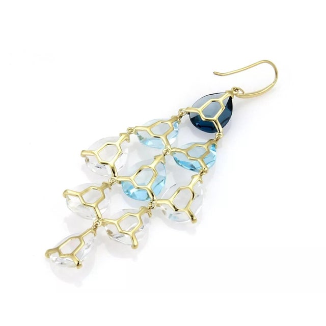 Contemporary Ippolita Gemma Cascade Blue Topaz & Quartz 18k Yellow Gold Earrings, 2 Pieces For Sale - Image 3 of 6