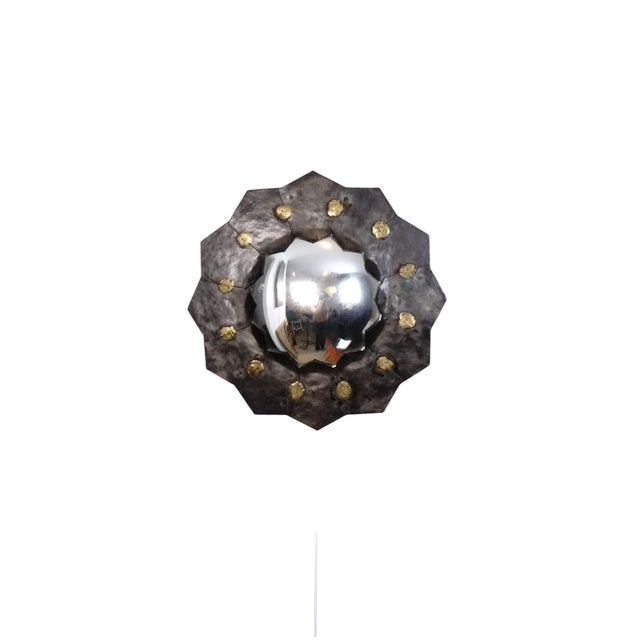 Patinated Metal Witch Mirror, 1950s-1960s, in Flawless conditions. Designed 1950 to 1959