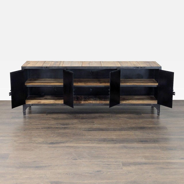 Industrial Industrial Wood and Metal Media Console For Sale - Image 3 of 8