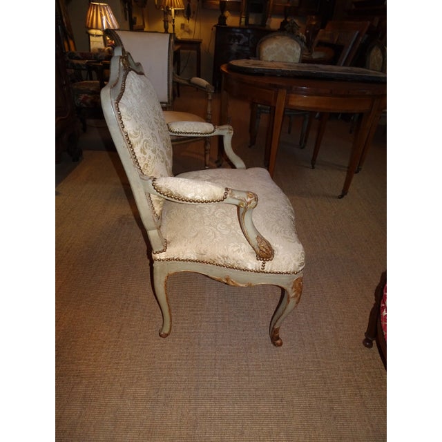 A pair of 18th Century Italian armchairs. Cabriole legs. Wide and very sturdy. Refreshed paint matching the original color...