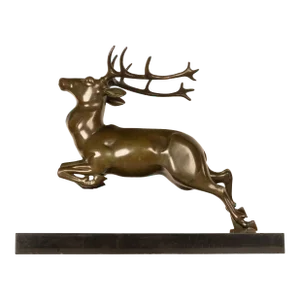 1920s Antique French Art Deco Leaping Stag Bronze Statue Sculpture Bronze Marble by Georges H. Laurent 1925