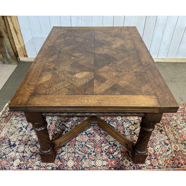 Extendable Oak Table with Gothic Decoration, 1930s For Sale - Image 14 of 18