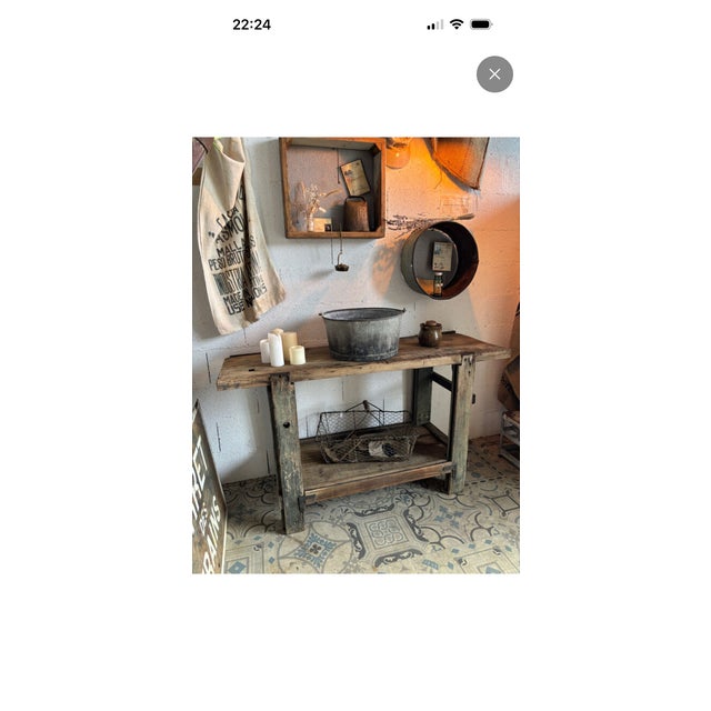 Wood Workbench in Green Patinated Oak, 1940s For Sale - Image 7 of 15