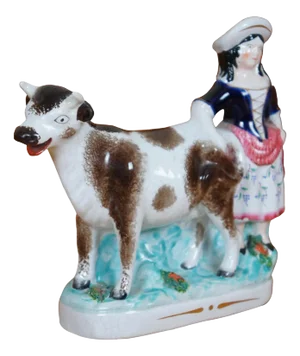 Antique 19th Century Staffordshire Porcelain Cow Milk Maid Spill Vase Creamer