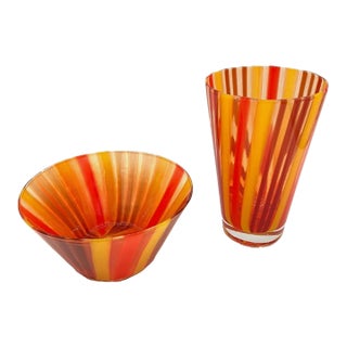 Vintage Kosta Boda Swedish Art Glass Bowl & Vase Set For Sale