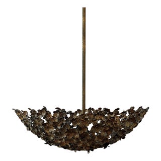 Gold Rubbed Black Primrose Garden Floral Dish Light For Sale