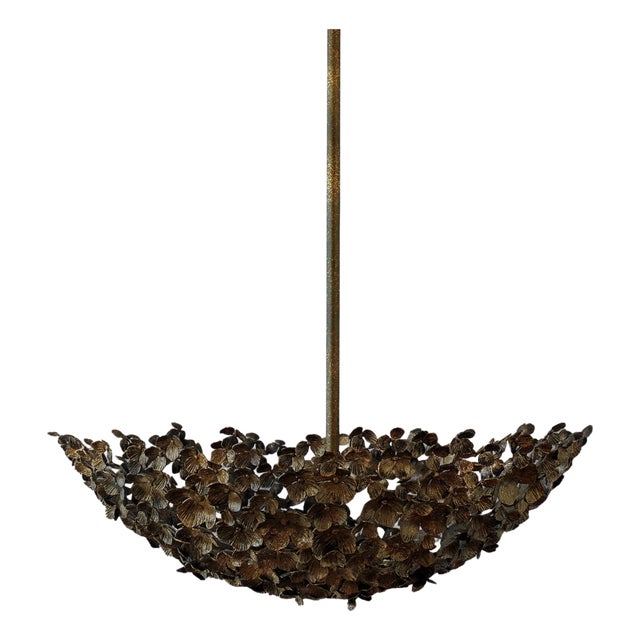 Gold Rubbed Black Primrose Garden Floral Dish Light For Sale