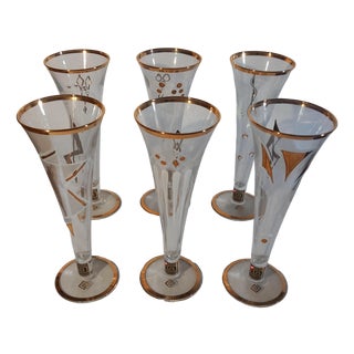 Vienna Secession Style Glassware with White Enamel Painting by Gruppe Kunsthandwerk Gallauner, Austria, Set of 6 For Sale