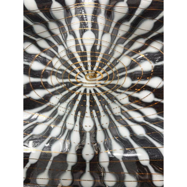 Amazing Higgins Art Glass Double Bowl Rectangular Dish Geometric design fanning out from the center, very atomic age...