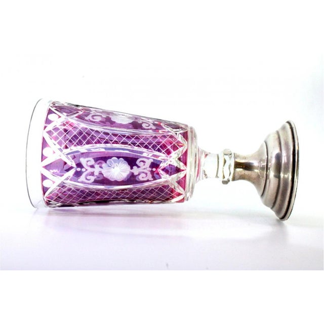 Burgundy Cut Glass Jug on Silver Base with Frieze For Sale - Image 6 of 8