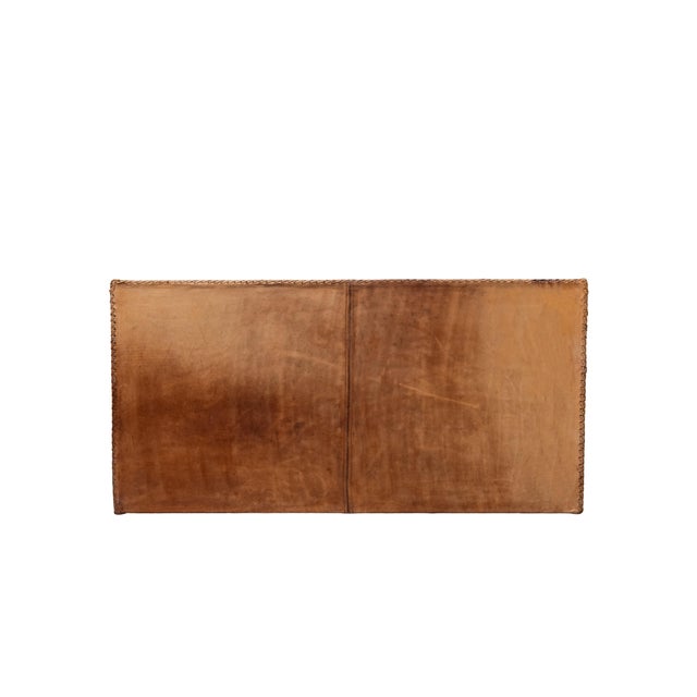 Mid-Century Modern Large Stitch Cognac Leather Coffee Table, France, 1970s For Sale - Image 3 of 9