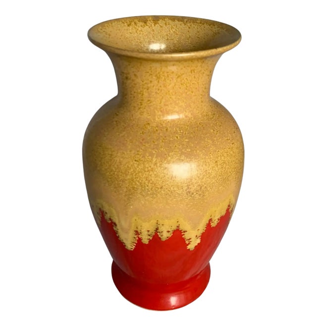 Vintage Drip Glaze Pottery Red Tan Vase For Sale - Image 4 of 18