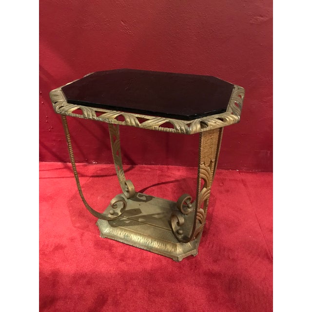 Copper 1930s Art Deco Table Metal Vitrolite Glass Top Stand For Sale - Image 8 of 8