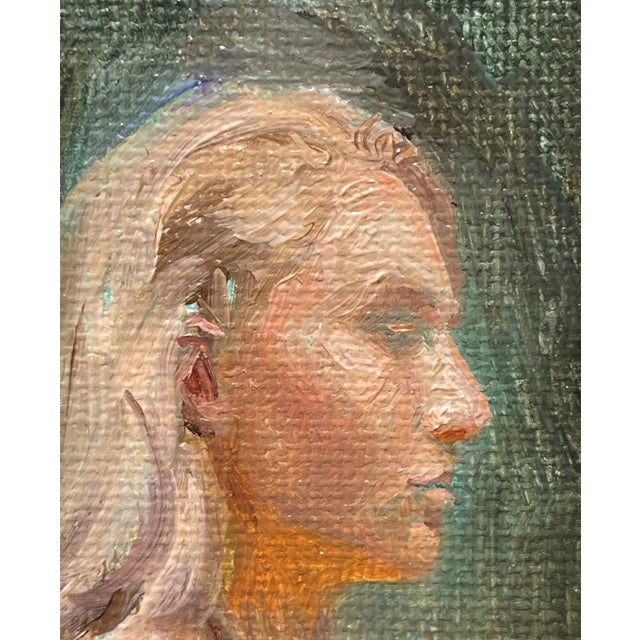 Early 21st Century Reclining Nude in Green by Diego Glazer | Oil on canvas panel Nude figure seated against a dark background. For Sale - Image 5 of 5