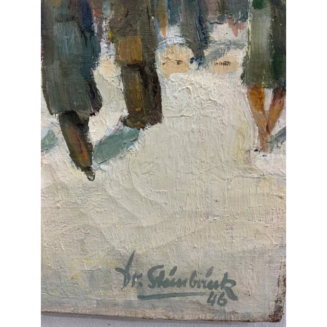 Rustic European 1946 Vintage European City Scene Oil on Canvas For Sale - Image 3 of 13