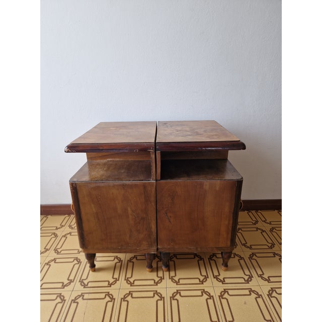Wood Art Deco Burl Bedside Tables, 1930, Set of 2 For Sale - Image 7 of 17