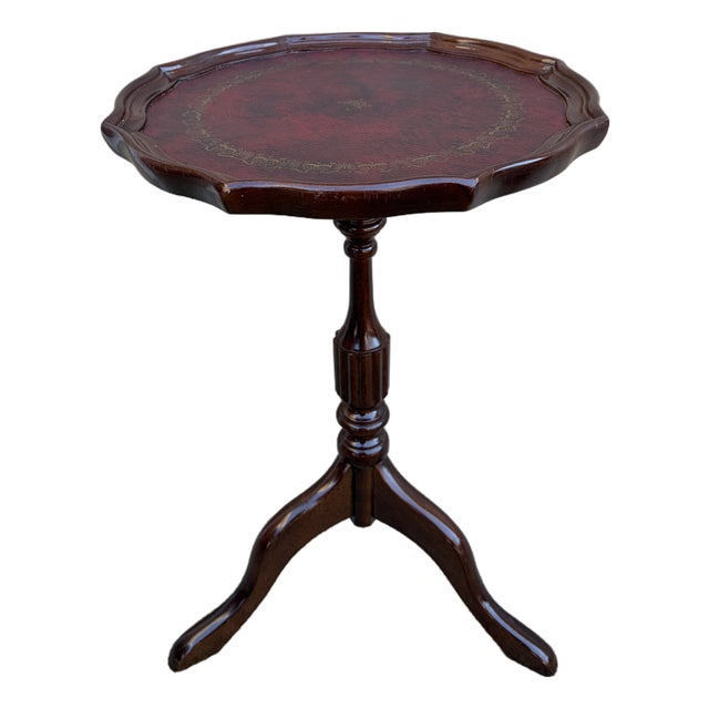 Vintage Georgian Embossed Red Leather Top Mahogany Side Table For Sale