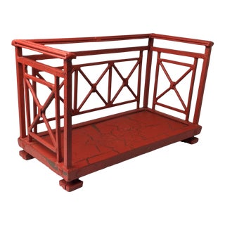 1940s Orange Red Distressed Painted Metal Tabletop Book Stand Rack For Sale