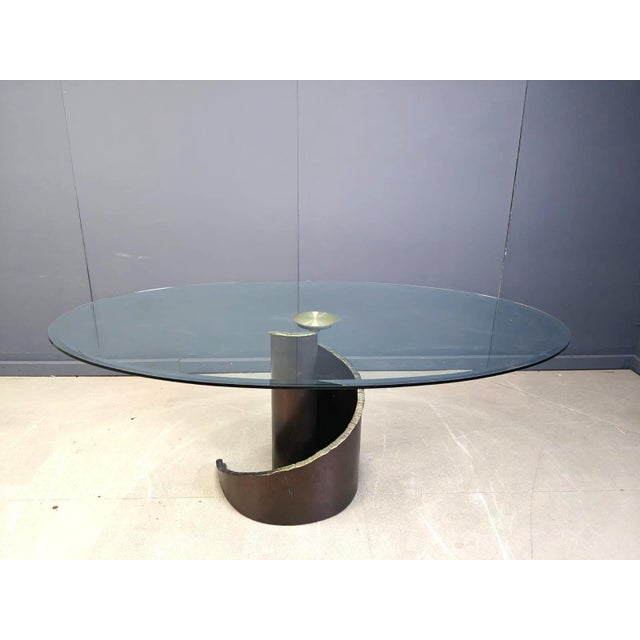 Brutalist Brutalist Glass and Bronze Dining Table attributed to Barilone for Roche Bobois, 1990s For Sale - Image 3 of 16