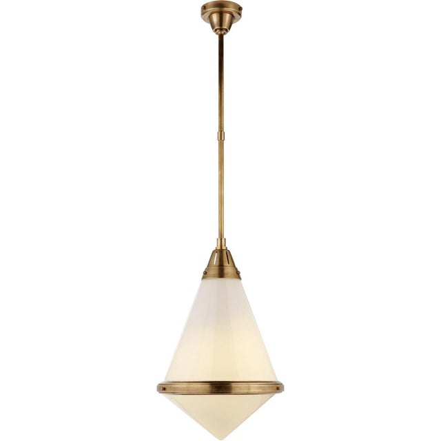 Gale Large Pendant in Hand-Rubbed Antique Brass with White Glass Designer: Thomas O'Brien Fixture Height: 24" Min. Custom...