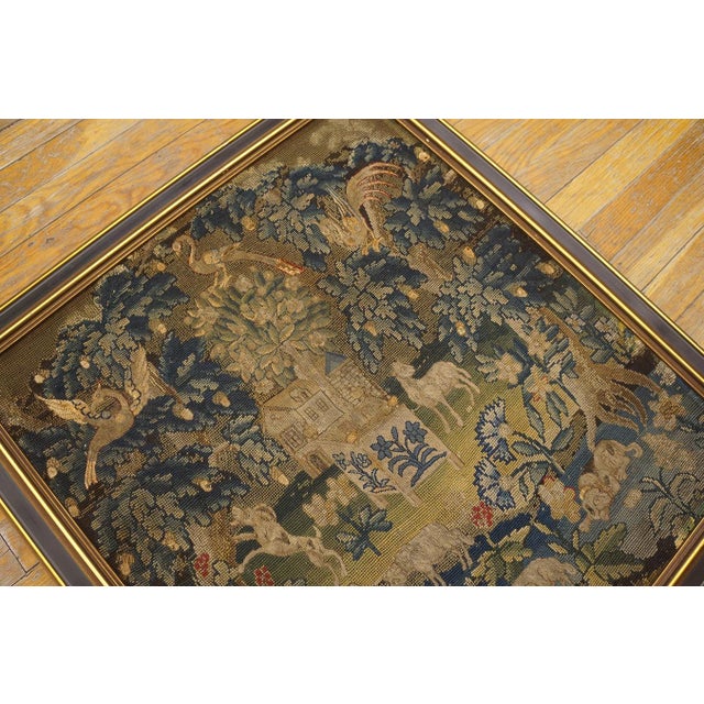 Olive 1750s GreenTraditional Scenic Antique English Needlepoint Rug 2'4"x2'7" Silk Flatweave Carpet For Sale - Image 8 of 12