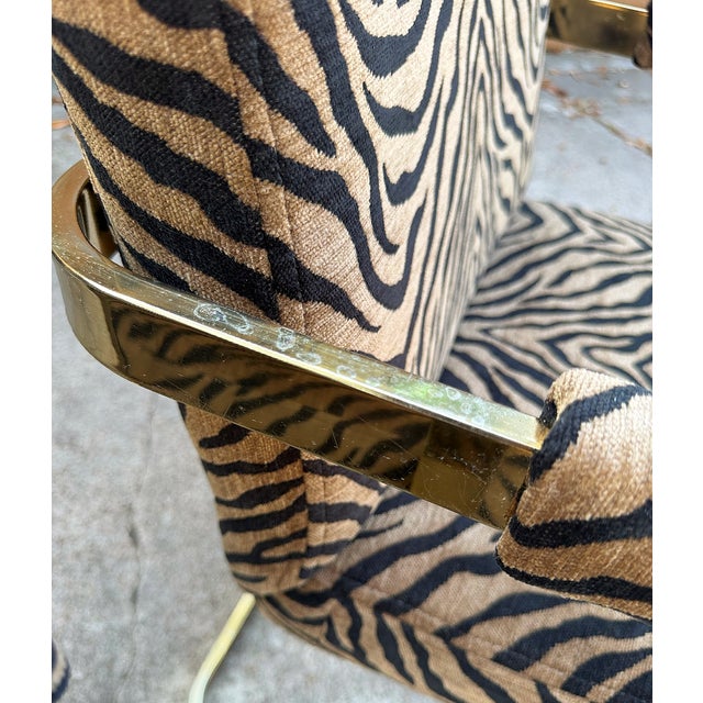 70's Milo Baughman for Thayer Coggin Newly Scalamandre Upholstered Cantilever Flat Bar Chairs - A Pair For Sale - Image 13 of 14