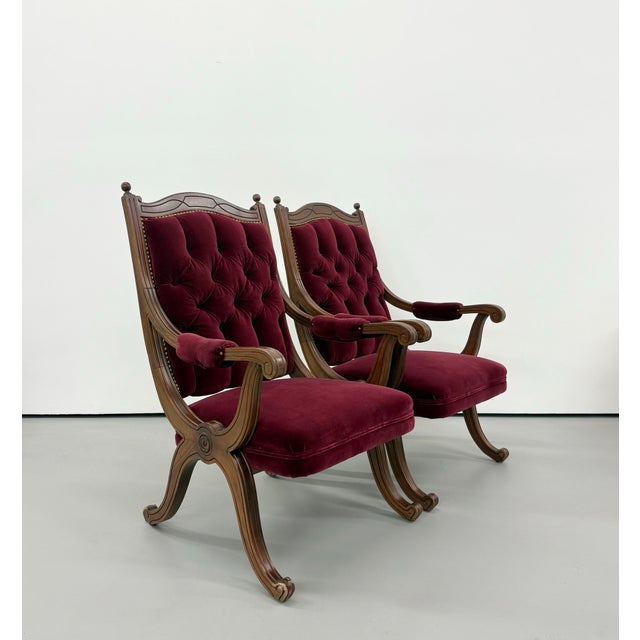 Late 20th Century Vintage Tufted Burgundy Velvet Armchairs For Sale - Image 5 of 6