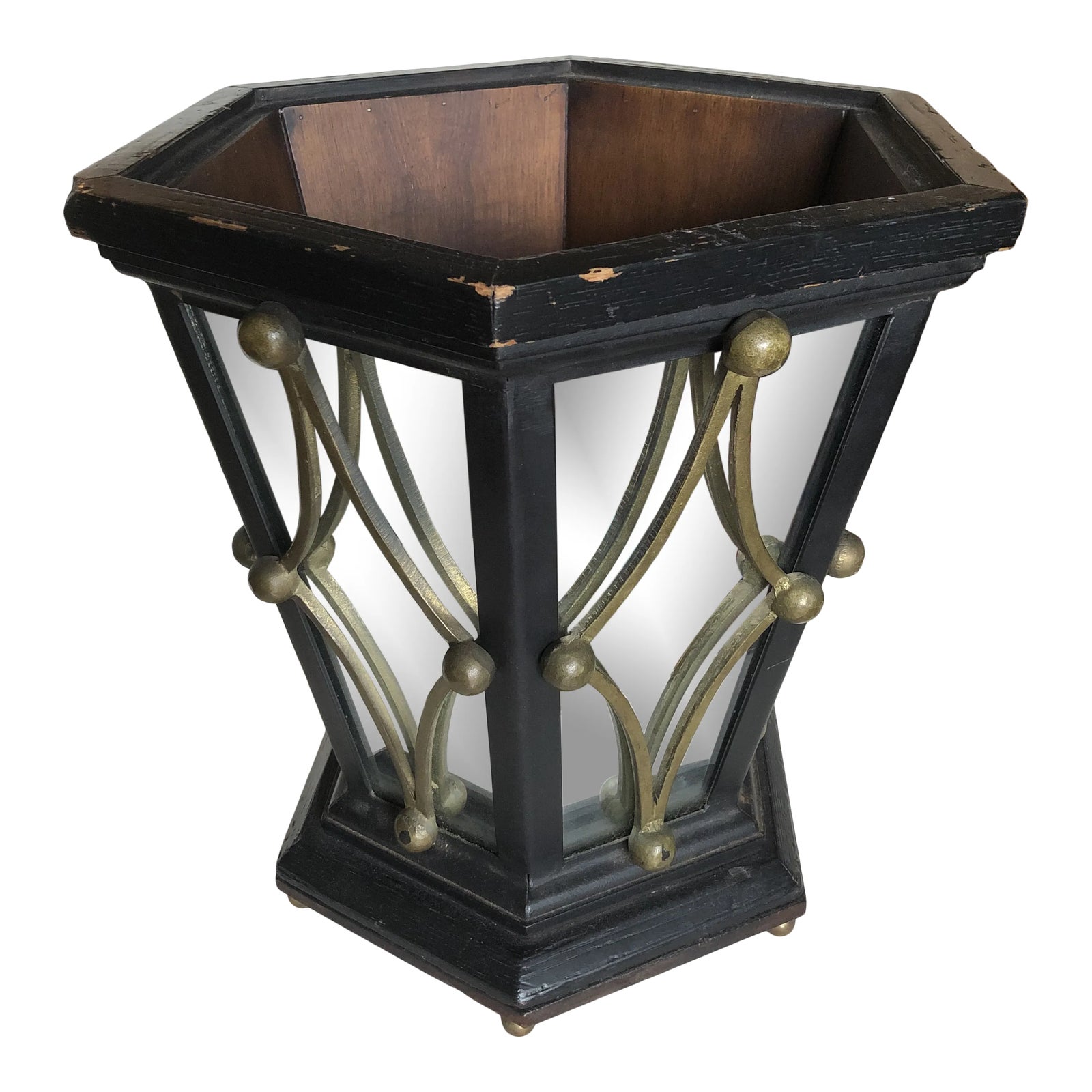 1920s Oversized Art Deco Period Mirrored Hexagon Form Bronze Mounted ...