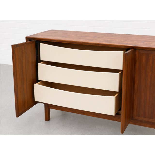 Simple + Classic Walnut Mid Century Modern Credenza / Media Stand / Sideboard by Dillingham, C. 1960's For Sale - Image 11 of 11
