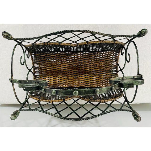 Vintage Metal and Reed Magazine Rack For Sale - Image 10 of 11