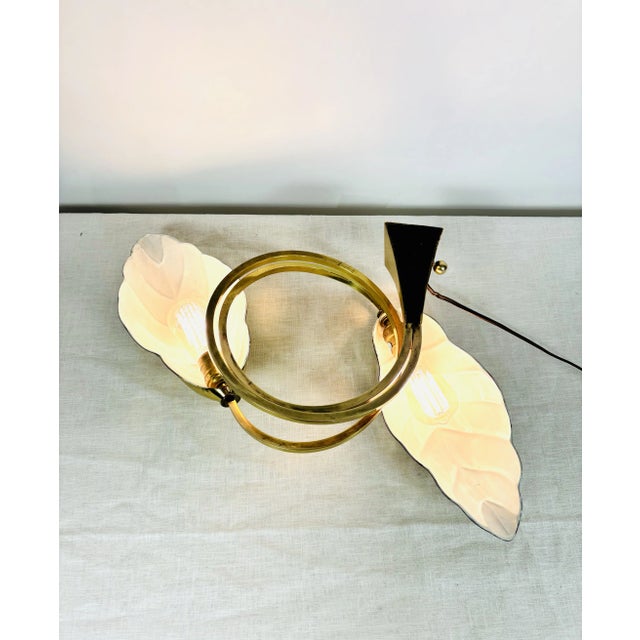 Brass Mid-Century Tommaso Barbi & Carlo Giorgi Brass Double Leaf Lamp For Sale - Image 8 of 12