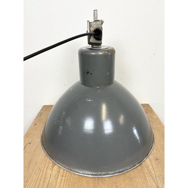 Industrial Grey Aluminium Pendant Lamp from Polam Wilkasy, 1960s For Sale - Image 15 of 18