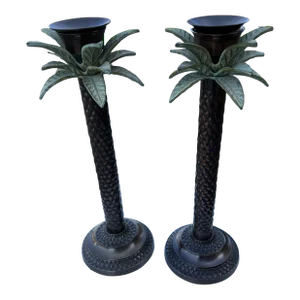 Palm Tree Candle Holders - a Pair