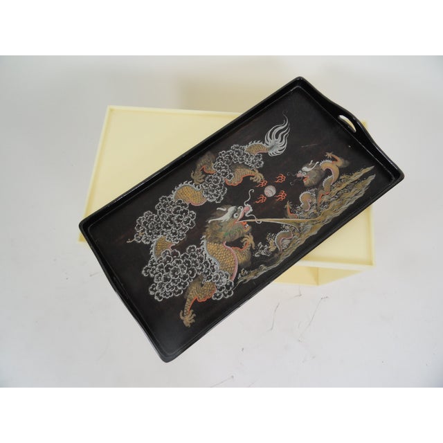 Chinese 19th Century Chinese Acrylic Table With Antique Dragon Motif Tray Top For Sale - Image 3 of 9