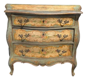 Antique Venetian Style Italian Painted Chest of Drawers Commode