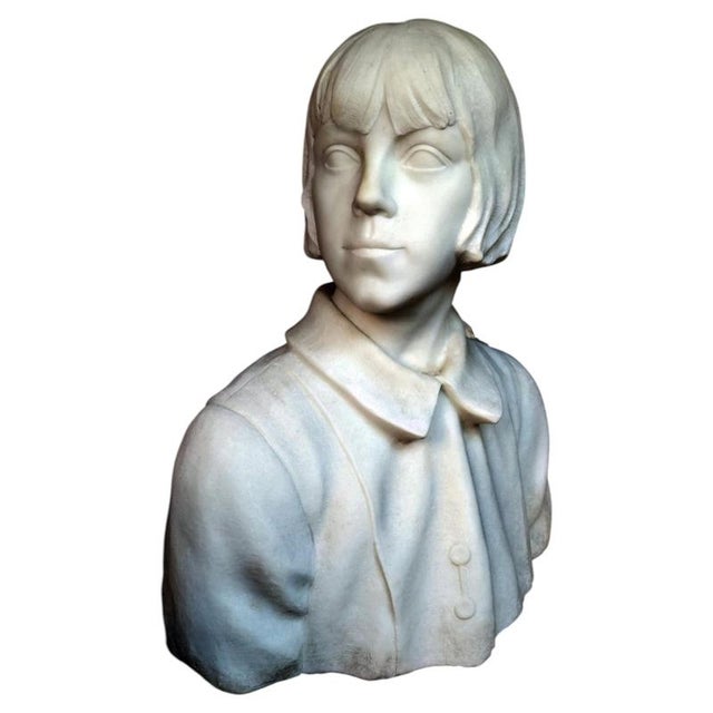 1:1 antique bust of a young girl in white carrara marble early 20th century antique polished white carrara marble bust. A...