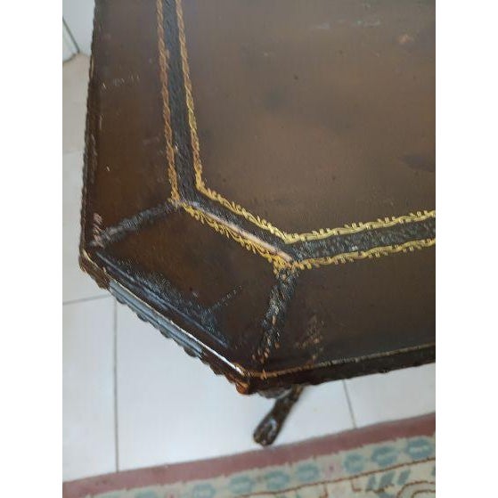 Vintage Console Writing Desk Featuring Ornate Cast Metal Winged Female Caryjate For Sale - Image 4 of 5