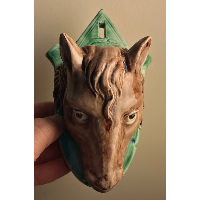 19th Century Antique 19th Century French Thomas Victor Sergent Horse Head Wall Pocket Bracket Vase Palissy Ware, Circa 1880 For Sale - Image 5 of 12