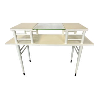 Mid-Century Modern Raised Shelf Vanity/ Desk With Brass Feet For Sale