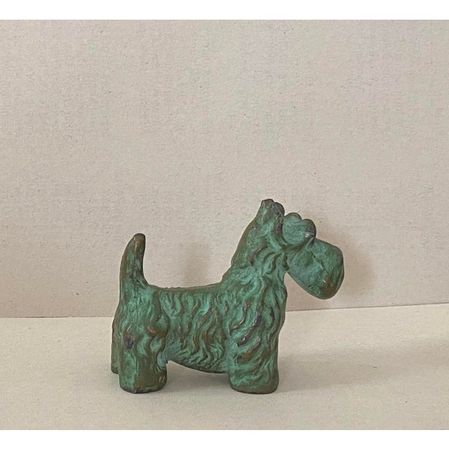 Antique Virdigris Patinated Bronze Scottie Dog Sculpture Miniature 2 1/4" Scottish Terrier Scotty. For Sale - Image 6 of 6